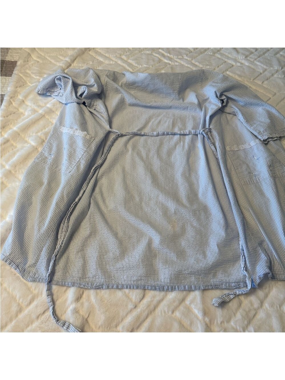 Miss Elaine Blue and White Striped Robe - Picture 4 of 9